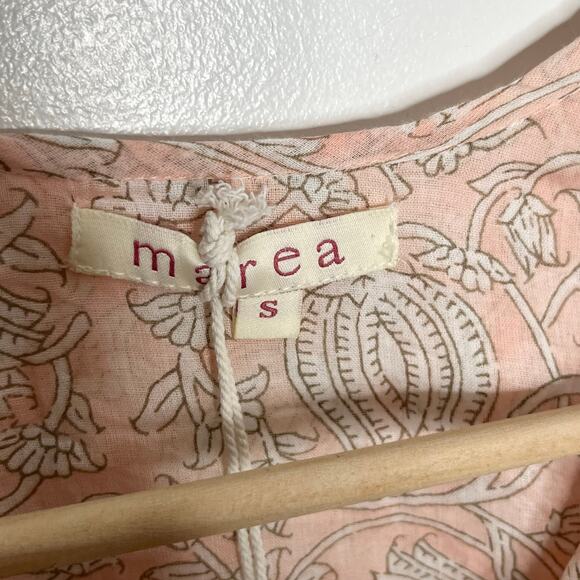 Marea Puff Sleeve Steph Top Small Blush Pink Floral V Neck Boho Tasseled Cotton - Picture 6 of 11